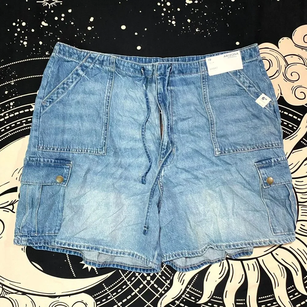 Arizona Cargo Short Women's 19 Blue Cotton Denim Faded Workwear Utility Summer